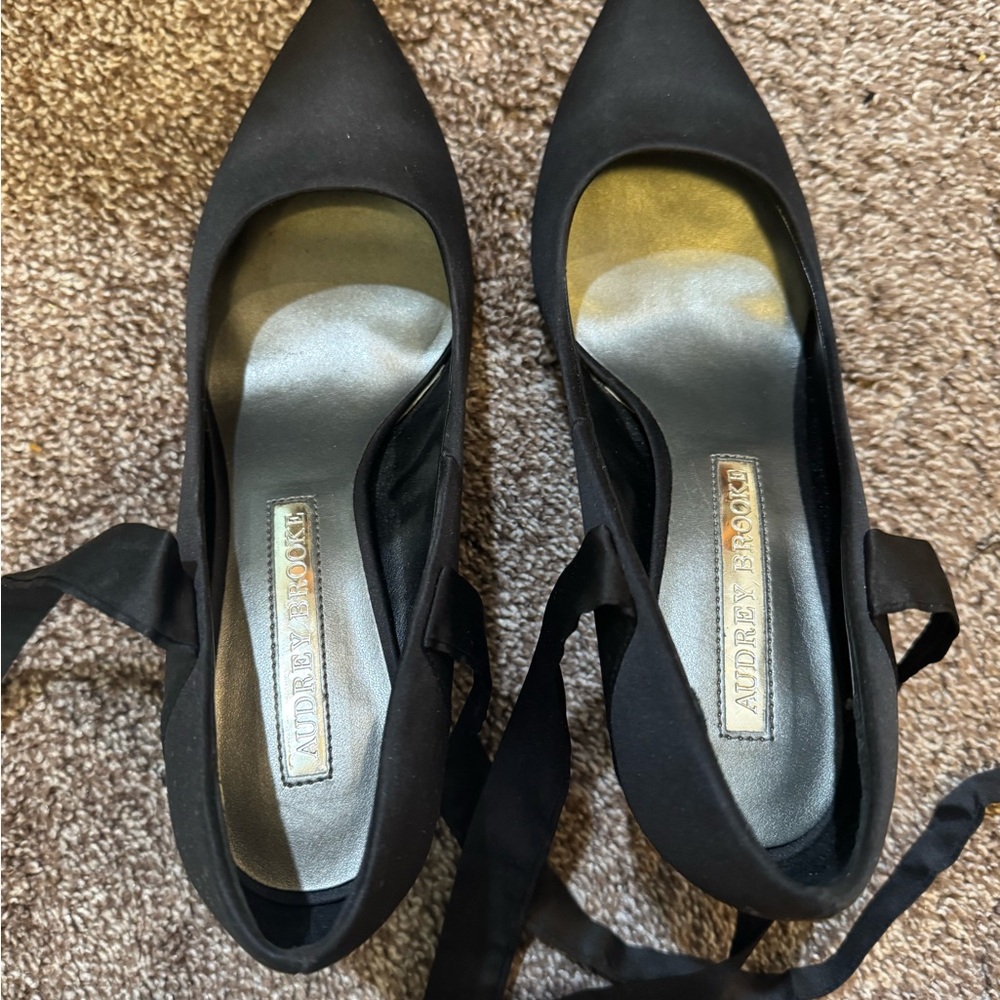 Audrey Brooke Black Satin Heels